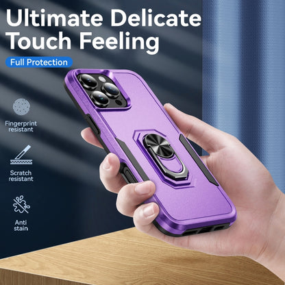 For iPhone 16 Pro Pioneer Armor Heavy Duty PC + TPU Phone Case with Holder(Purple+Black) by buy2fix