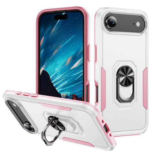 For iPhone Air Pioneer Armor Heavy Duty PC + TPU Phone Case with Holder(White+Pink) - iPhone Air Cases by buy2fix | Online Shopping UK | buy2fix