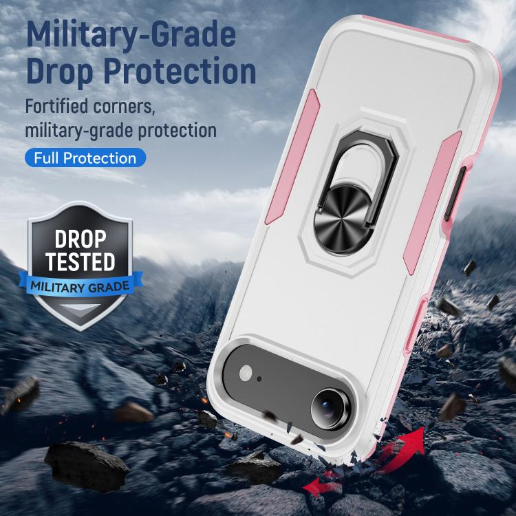 For iPhone Air Pioneer Armor Heavy Duty PC + TPU Phone Case with Holder(White+Pink) - iPhone Air Cases by buy2fix | Online Shopping UK | buy2fix