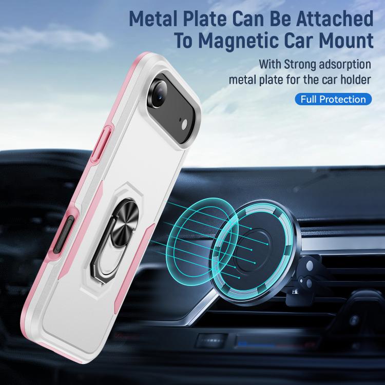 For iPhone Air Pioneer Armor Heavy Duty PC + TPU Phone Case with Holder(White+Pink) - iPhone Air Cases by buy2fix | Online Shopping UK | buy2fix