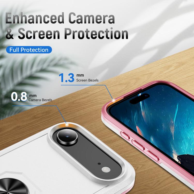 For iPhone Air Pioneer Armor Heavy Duty PC + TPU Phone Case with Holder(White+Pink) - iPhone Air Cases by buy2fix | Online Shopping UK | buy2fix