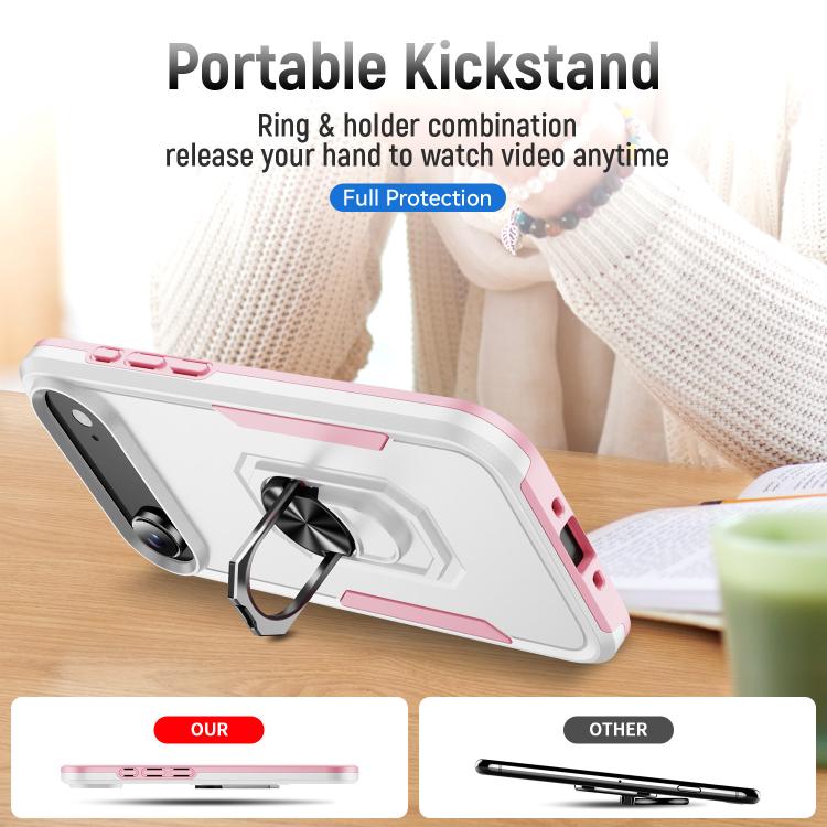 For iPhone Air Pioneer Armor Heavy Duty PC + TPU Phone Case with Holder(White+Pink) - iPhone Air Cases by buy2fix | Online Shopping UK | buy2fix