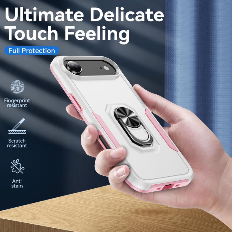 For iPhone Air Pioneer Armor Heavy Duty PC + TPU Phone Case with Holder(White+Pink) - iPhone Air Cases by buy2fix | Online Shopping UK | buy2fix