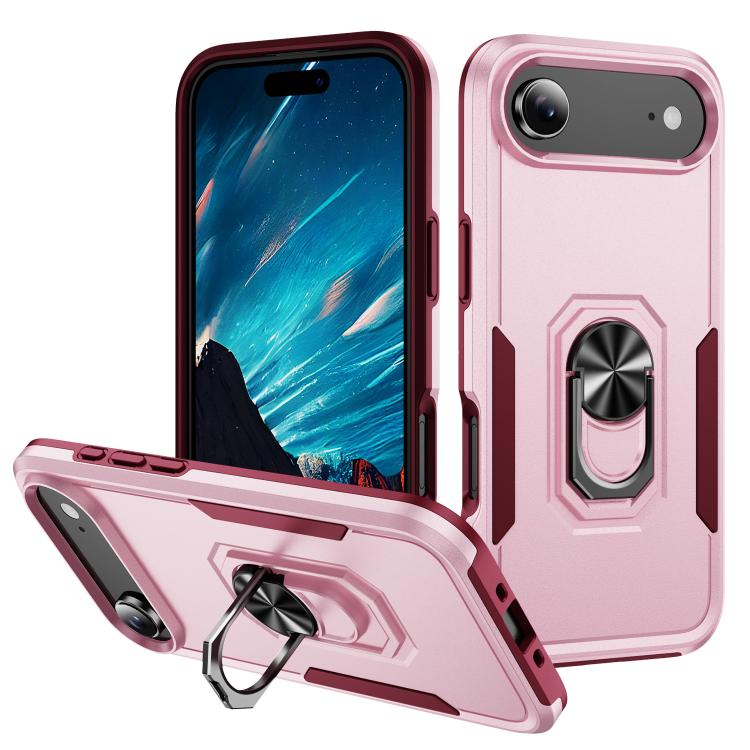 For iPhone Air Pioneer Armor Heavy Duty PC + TPU Phone Case with Holder(Pink+Rose Red) - iPhone Air Cases by buy2fix | Online Shopping UK | buy2fix