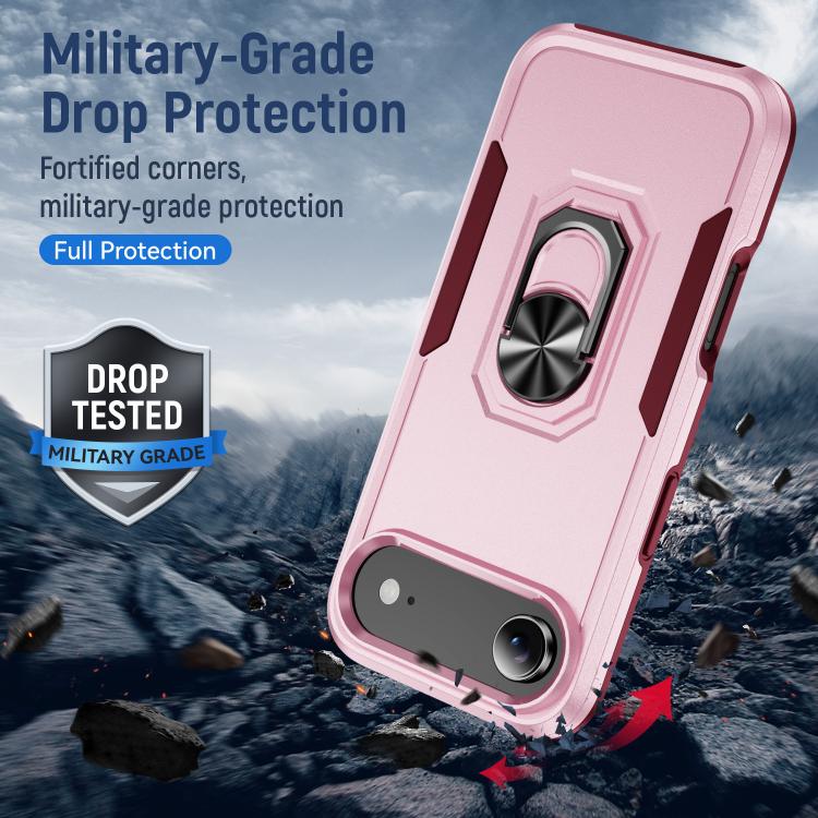 For iPhone Air Pioneer Armor Heavy Duty PC + TPU Phone Case with Holder(Pink+Rose Red) - iPhone Air Cases by buy2fix | Online Shopping UK | buy2fix
