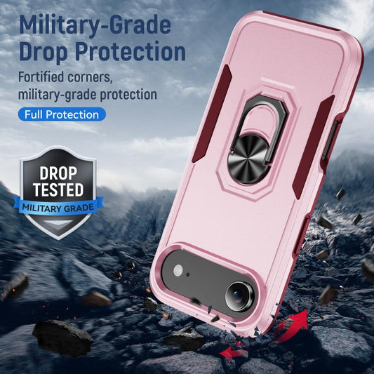 For iPhone Air Pioneer Armor Heavy Duty PC + TPU Phone Case with Holder(Pink+Rose Red) - iPhone Air Cases by buy2fix | Online Shopping UK | buy2fix