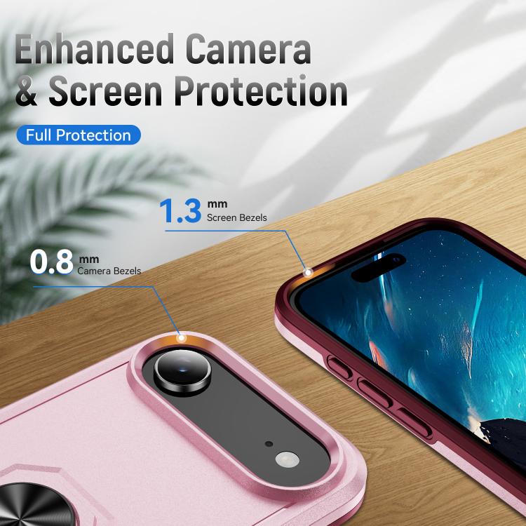 For iPhone Air Pioneer Armor Heavy Duty PC + TPU Phone Case with Holder(Pink+Rose Red) - iPhone Air Cases by buy2fix | Online Shopping UK | buy2fix