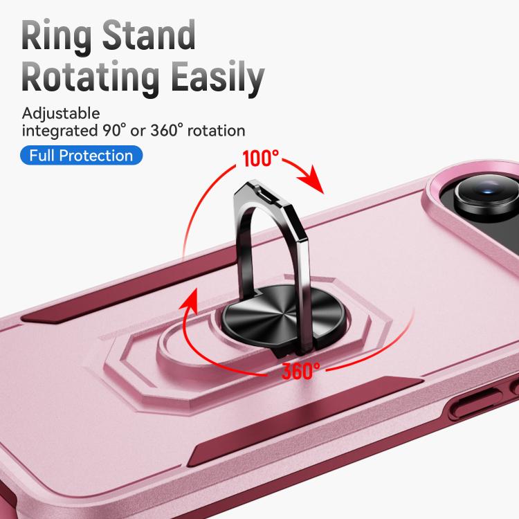 For iPhone Air Pioneer Armor Heavy Duty PC + TPU Phone Case with Holder(Pink+Rose Red) - iPhone Air Cases by buy2fix | Online Shopping UK | buy2fix