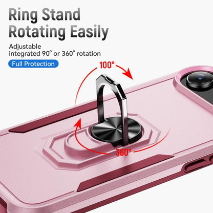 For iPhone Air Pioneer Armor Heavy Duty PC + TPU Phone Case with Holder(Pink+Rose Red) - iPhone Air Cases by buy2fix | Online Shopping UK | buy2fix