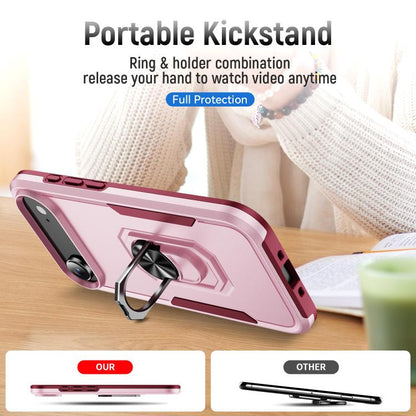 For iPhone Air Pioneer Armor Heavy Duty PC + TPU Phone Case with Holder(Pink+Rose Red) - iPhone Air Cases by buy2fix | Online Shopping UK | buy2fix