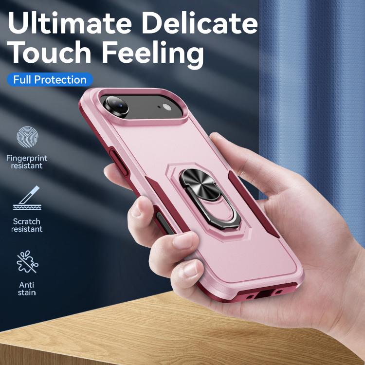 For iPhone Air Pioneer Armor Heavy Duty PC + TPU Phone Case with Holder(Pink+Rose Red) - iPhone Air Cases by buy2fix | Online Shopping UK | buy2fix