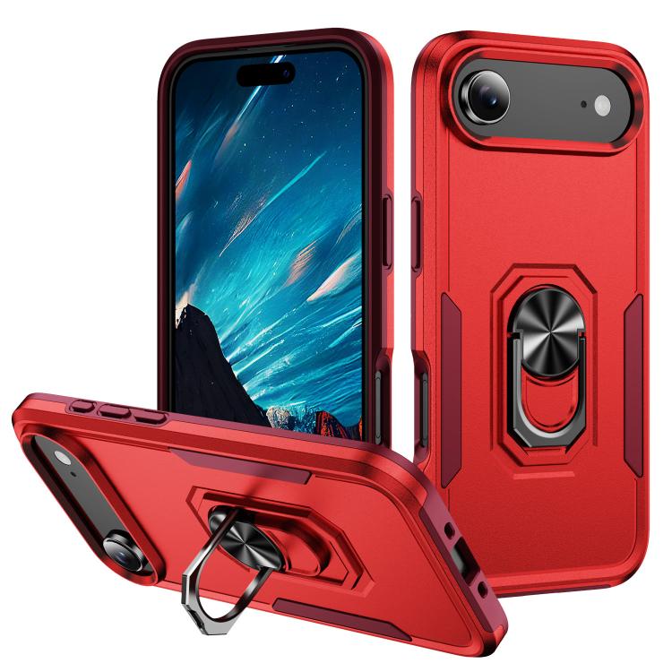 For iPhone Air Pioneer Armor Heavy Duty PC + TPU Phone Case with Holder(Red+Rose Red) - iPhone Air Cases by buy2fix | Online Shopping UK | buy2fix