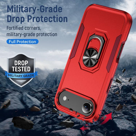 For iPhone Air Pioneer Armor Heavy Duty PC + TPU Phone Case with Holder(Red+Rose Red) - iPhone Air Cases by buy2fix | Online Shopping UK | buy2fix
