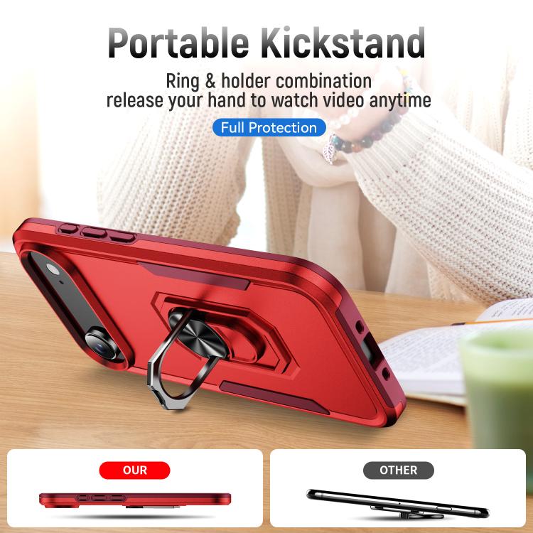 For iPhone Air Pioneer Armor Heavy Duty PC + TPU Phone Case with Holder(Red+Rose Red) - iPhone Air Cases by buy2fix | Online Shopping UK | buy2fix