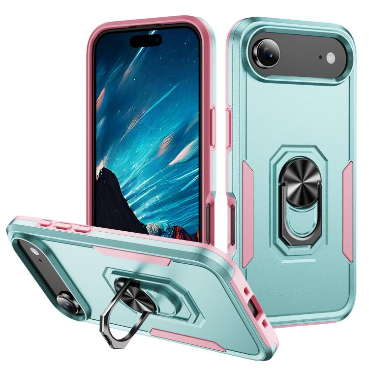 For iPhone Air Pioneer Armor Heavy Duty PC + TPU Phone Case with Holder(Green+Pink) - iPhone Air Cases by buy2fix | Online Shopping UK | buy2fix
