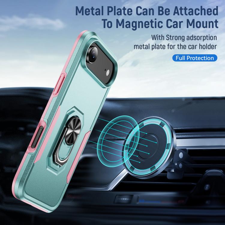 For iPhone Air Pioneer Armor Heavy Duty PC + TPU Phone Case with Holder(Green+Pink) - iPhone Air Cases by buy2fix | Online Shopping UK | buy2fix