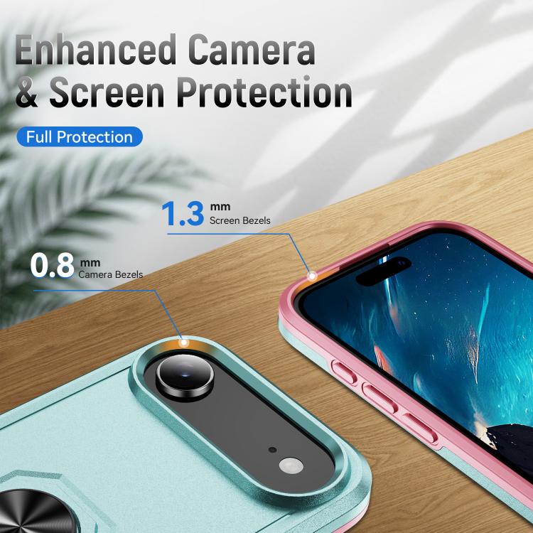 For iPhone Air Pioneer Armor Heavy Duty PC + TPU Phone Case with Holder(Green+Pink) - iPhone Air Cases by buy2fix | Online Shopping UK | buy2fix