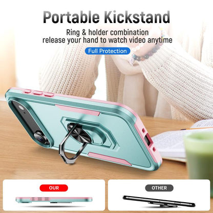 For iPhone Air Pioneer Armor Heavy Duty PC + TPU Phone Case with Holder(Green+Pink) - iPhone Air Cases by buy2fix | Online Shopping UK | buy2fix