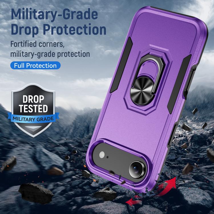 For iPhone Air Pioneer Armor Heavy Duty PC + TPU Phone Case with Holder(Purple+Black) - iPhone Air Cases by buy2fix | Online Shopping UK | buy2fix