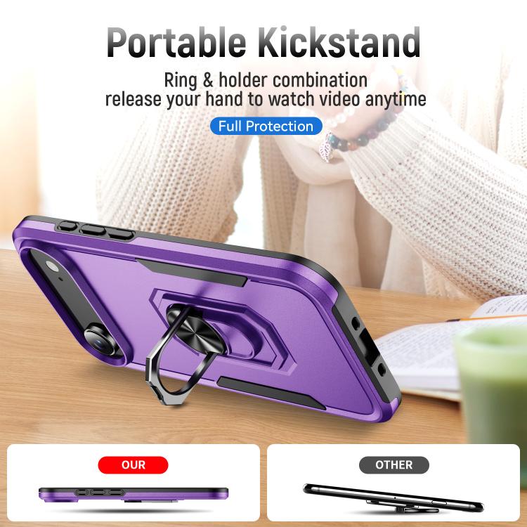 For iPhone Air Pioneer Armor Heavy Duty PC + TPU Phone Case with Holder(Purple+Black) - iPhone Air Cases by buy2fix | Online Shopping UK | buy2fix