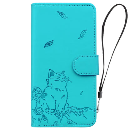 For Google Pixel 9 / 9 Pro Cute Cat Embossed Leather Phone Case(Lake Blue) by buy2fix
