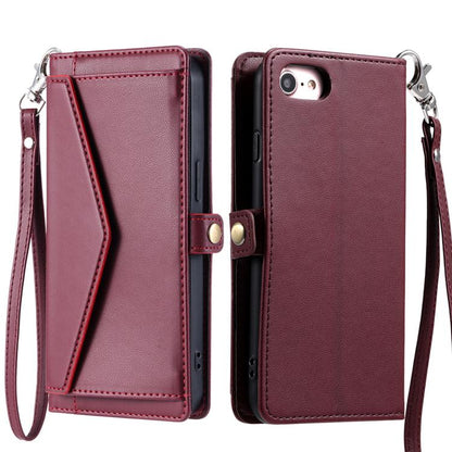 For iPhone 16e Wallet Multi-card Slot Leather Phone Case with Lanyard(Wine Red) - iPhone 16e Cases by buy2fix | Online Shopping UK | buy2fix