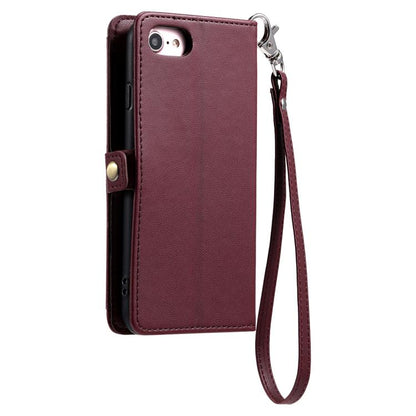 For iPhone 16e Wallet Multi-card Slot Leather Phone Case with Lanyard(Wine Red) - iPhone 16e Cases by buy2fix | Online Shopping UK | buy2fix
