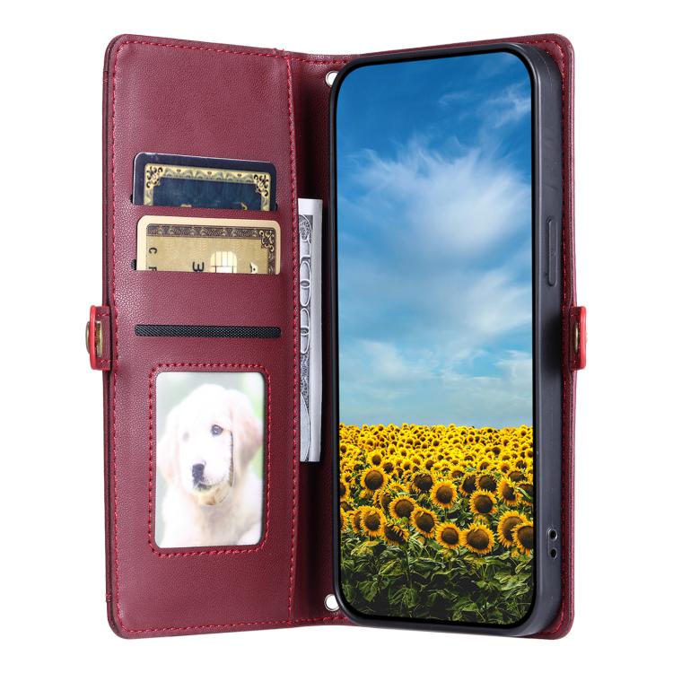 For iPhone 16e Wallet Multi-card Slot Leather Phone Case with Lanyard(Wine Red) - iPhone 16e Cases by buy2fix | Online Shopping UK | buy2fix