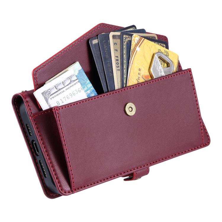 For iPhone 16e Wallet Multi-card Slot Leather Phone Case with Lanyard(Wine Red) - iPhone 16e Cases by buy2fix | Online Shopping UK | buy2fix