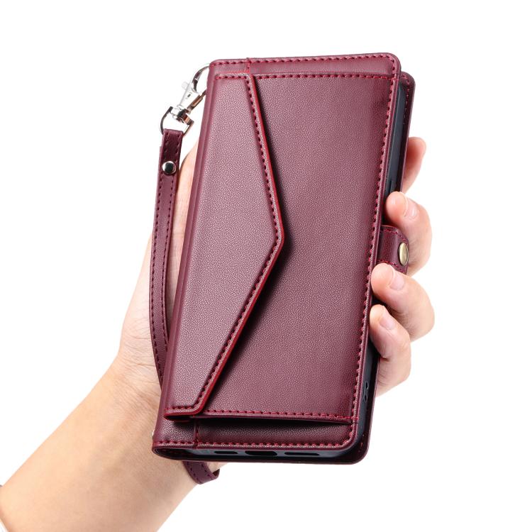 For iPhone 16e Wallet Multi-card Slot Leather Phone Case with Lanyard(Wine Red) - iPhone 16e Cases by buy2fix | Online Shopping UK | buy2fix