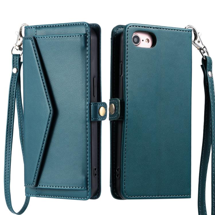 For iPhone 16e Wallet Multi-card Slot Leather Phone Case with Lanyard(Green) - iPhone 16e Cases by buy2fix | Online Shopping UK | buy2fix