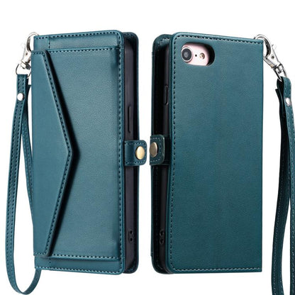 For iPhone 16e Wallet Multi-card Slot Leather Phone Case with Lanyard(Green) - iPhone 16e Cases by buy2fix | Online Shopping UK | buy2fix