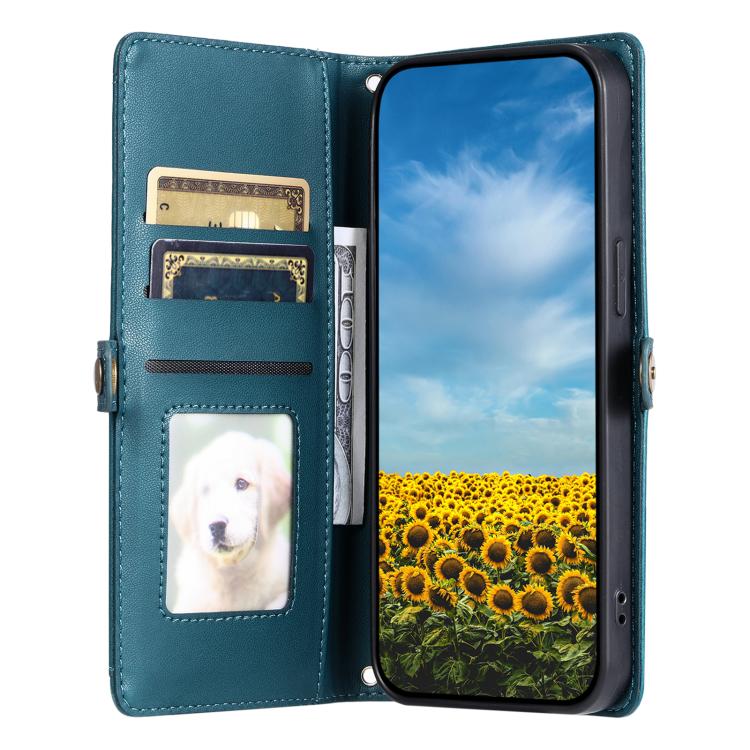For iPhone 16e Wallet Multi-card Slot Leather Phone Case with Lanyard(Green) - iPhone 16e Cases by buy2fix | Online Shopping UK | buy2fix