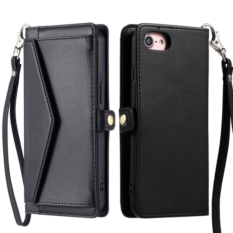 For iPhone 16e Wallet Multi-card Slot Leather Phone Case with Lanyard(Black) - iPhone 16e Cases by buy2fix | Online Shopping UK | buy2fix
