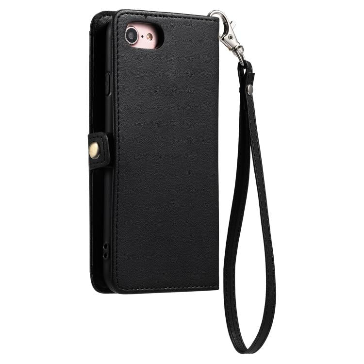 For iPhone 16e Wallet Multi-card Slot Leather Phone Case with Lanyard(Black) - iPhone 16e Cases by buy2fix | Online Shopping UK | buy2fix