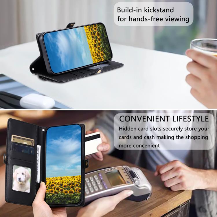 For iPhone 16e Wallet Multi-card Slot Leather Phone Case with Lanyard(Black) - iPhone 16e Cases by buy2fix | Online Shopping UK | buy2fix