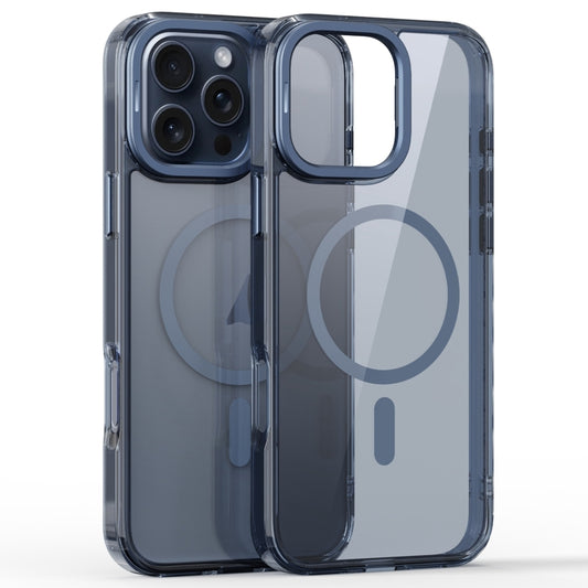 For iPhone 16 Pro Max Mirror Crystal Clear Lens Holder MagSafe Magnetic Phone Case(Transparent Titanium Blue) by buy2fix