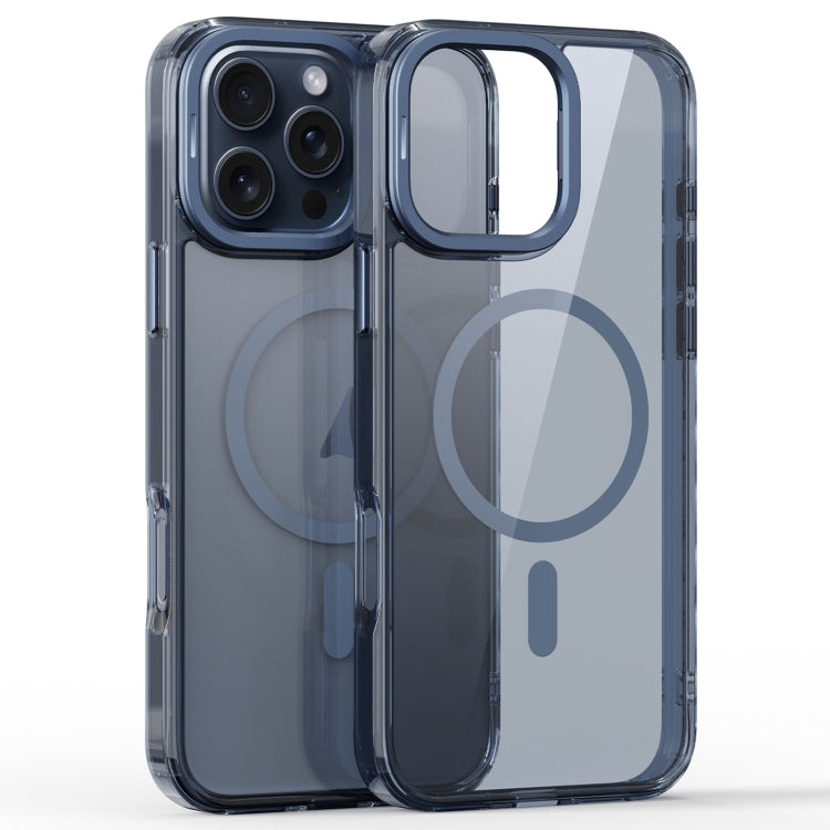 For iPhone 16 Pro Mirror Crystal Clear Lens Holder MagSafe Magnetic Phone Case(Transparent Titanium Blue) by buy2fix