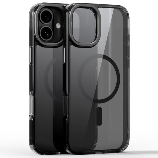 For iPhone 16 Plus Mirror Crystal Clear Lens Holder MagSafe Magnetic Phone Case(Transparent Black) - iPhone 16 Plus Cases by buy2fix | Online Shopping UK | buy2fix