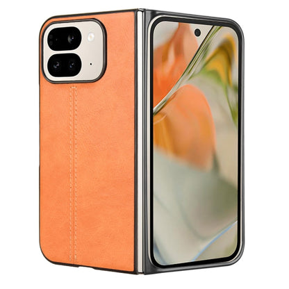 For Google Pixel 9 Pro Fold Cow Pattern Sewing Back Cover Phone Case(Yellow) by buy2fix