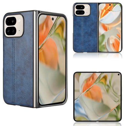 For Google Pixel 9 Pro Fold Cow Pattern Sewing Back Cover Phone Case(Blue) by buy2fix