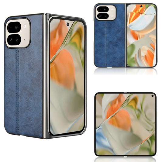 For Google Pixel 9 Pro Fold Cow Pattern Sewing Back Cover Phone Case(Blue) by buy2fix
