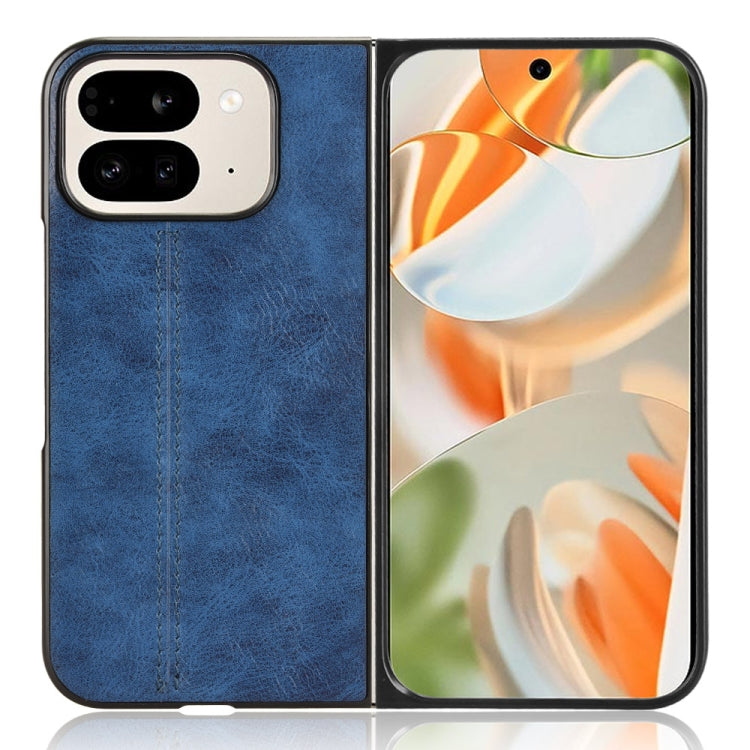 For Google Pixel 9 Pro Fold Cow Pattern Sewing Back Cover Phone Case(Blue) by buy2fix