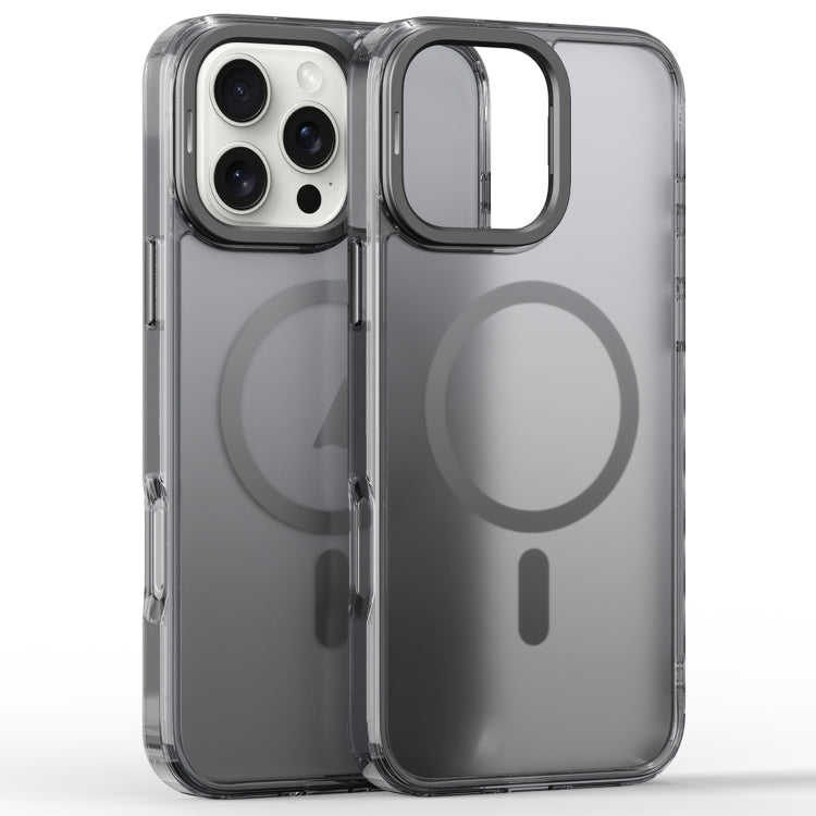 For iPhone 16 Pro Max Frosted Crystal Clear Lens Holder MagSafe Magnetic Phone Case(Transparent Grey) by buy2fix