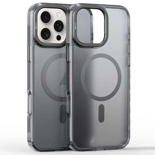 For iPhone 16 Pro Max Frosted Crystal Clear Lens Holder MagSafe Magnetic Phone Case(Transparent Grey) by buy2fix