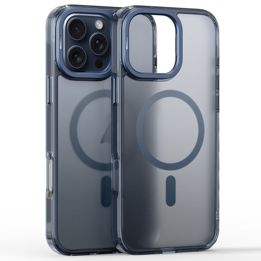 For iPhone 16 Pro Max Frosted Crystal Clear Lens Holder MagSafe Magnetic Phone Case(Transparent Titanium Blue) by buy2fix