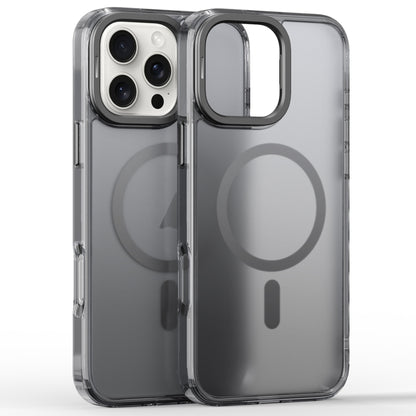 For iPhone 16 Pro Frosted Crystal Clear Lens Holder MagSafe Magnetic Phone Case(Transparent Grey) by buy2fix