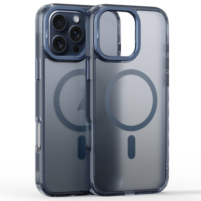 For iPhone 16 Pro Frosted Crystal Clear Lens Holder MagSafe Magnetic Phone Case(Transparent Titanium Blue) by buy2fix