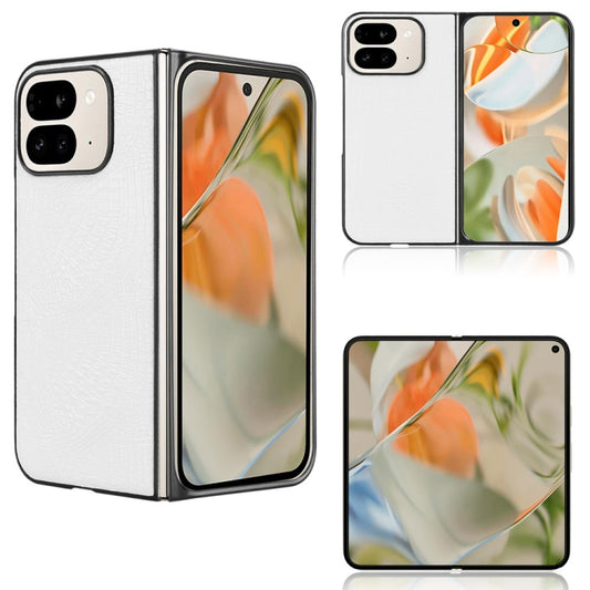 For Google Pixel 9 Pro Fold Crocodile Texture Back Cover Phone Case(White) by buy2fix