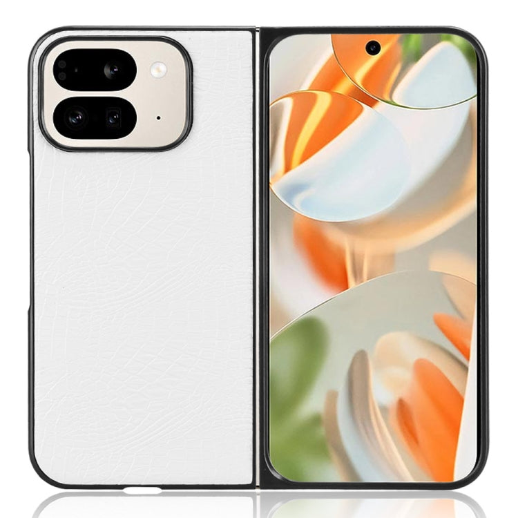 For Google Pixel 9 Pro Fold Crocodile Texture Back Cover Phone Case(White) by buy2fix